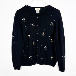 Talbots Cardigan Sweater Women’s Medium Embroidered Sequin Angels Celestial